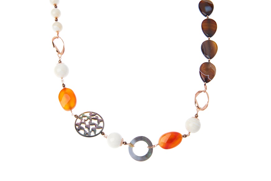 Necklace silver rosé with sardonic, carnelian, shell and mother of pearl Luisa della Salda