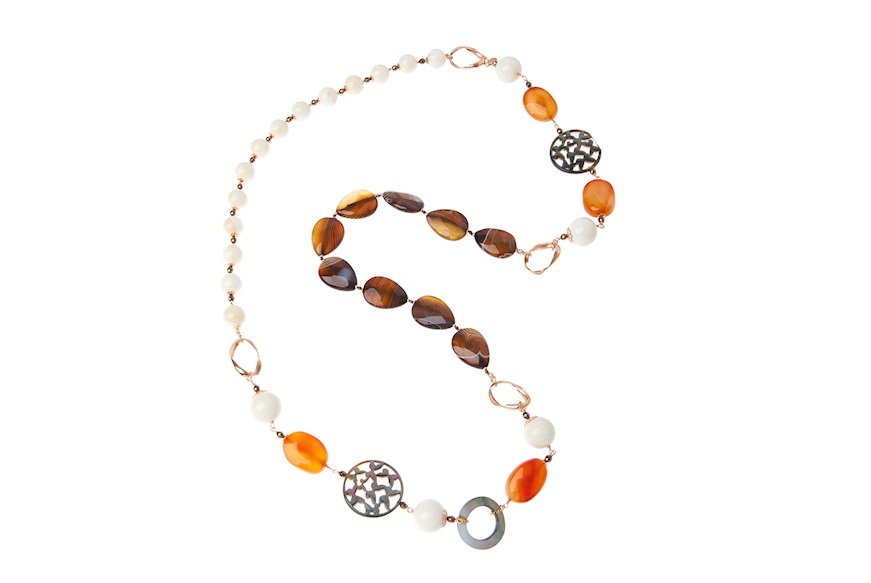 Necklace silver rosé with sardonic, carnelian, shell and mother of pearl Luisa della Salda
