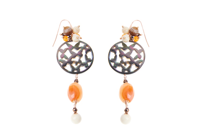 Earrings silver rosé with sardonic, mother-of-pearl, carnelian and shell Luisa della Salda