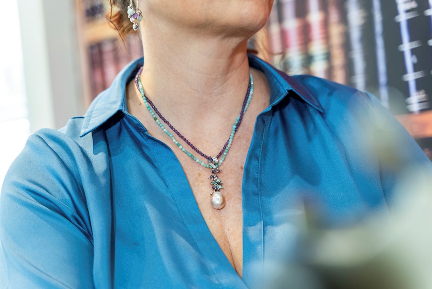 Collana argento con amazzonite, ametista e perla Luisa della Salda