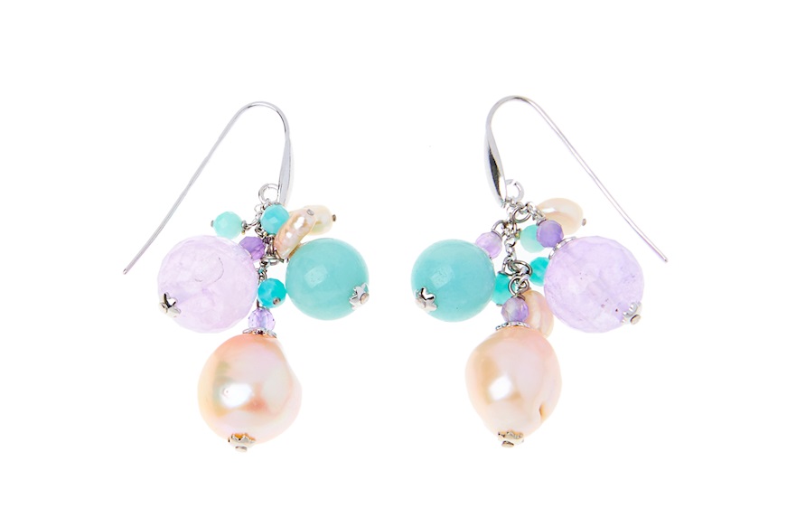 Earrings silver with amazonite, amethyst and pearl Luisa della Salda