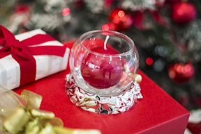 Idea regalo Natale Portacandele di Natale Fiocco Oro con candela e nastro Selezione Zanolli