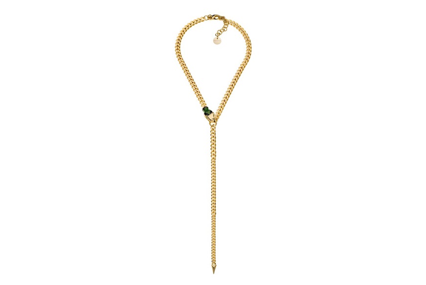 Collana Snake in bronzo dorato con serpente in smalto verde e nero Unoaerre