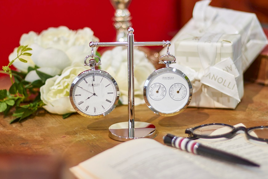 Orologio da tavolo Jean Pierre acciaio con igrometro e termometro Selezione Zanolli