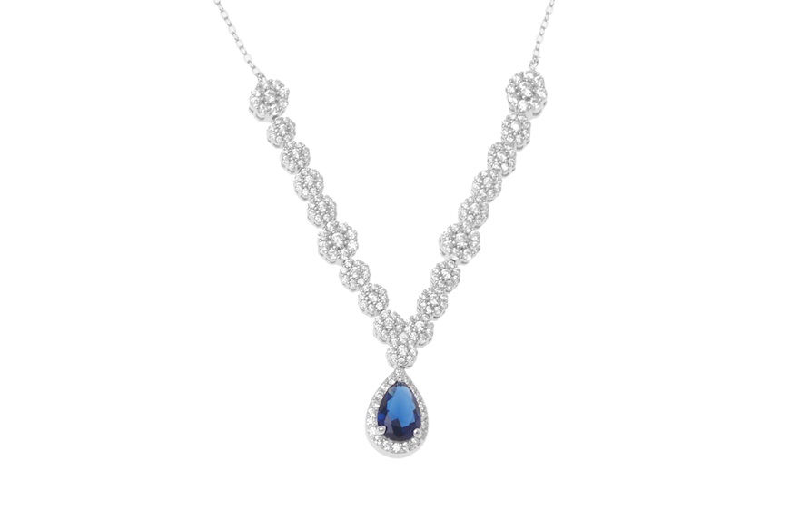 Necklace Luce silver with cubic zirconia and sapphire zircon Sovrani
