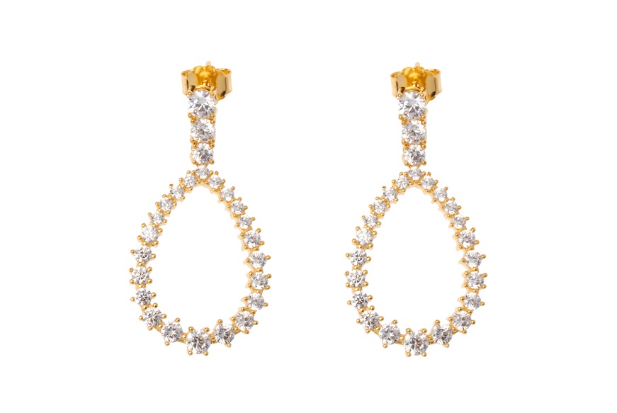 Pendant earrings Luce silver with golden finish and cubic zirconia Sovrani