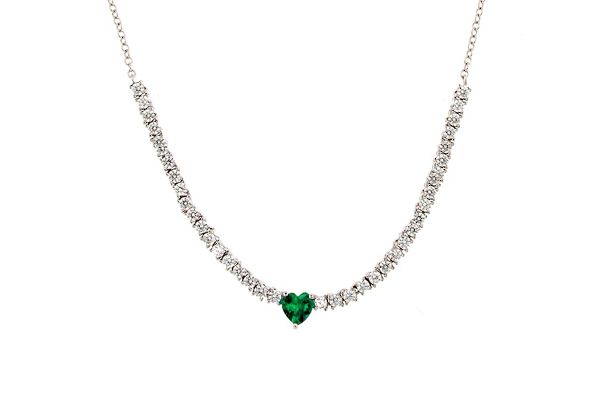 Necklace Luce silver with cubic zirconia and emerald zircon Sovrani