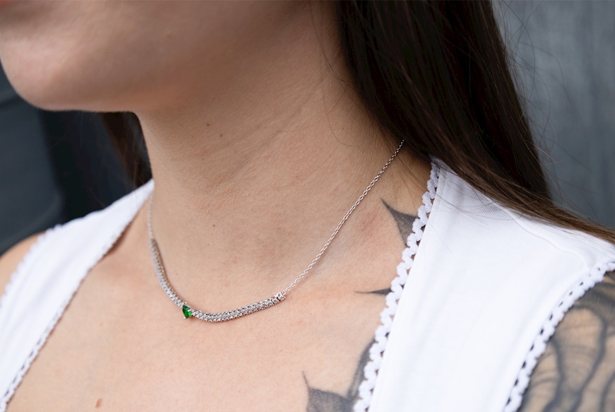 Necklace Luce silver with cubic zirconia and emerald zircon Sovrani