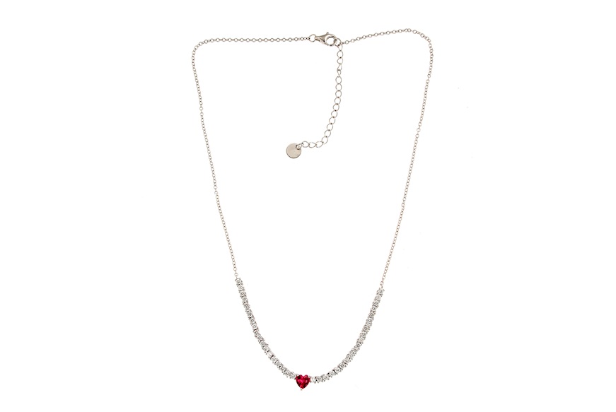 Necklace Luce silver with cubic zirconia and ruby zircons Sovrani