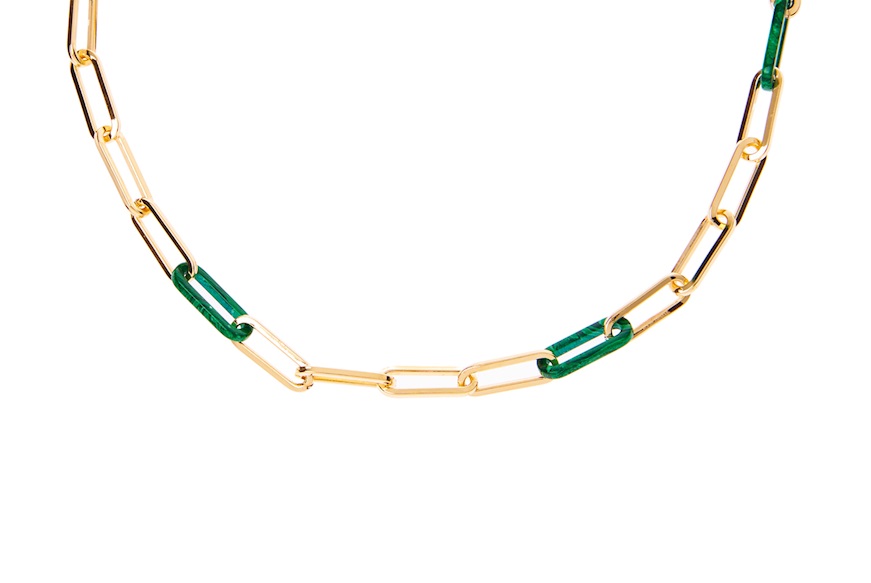 Necklace silver with ovals and malachite Selezione Zanolli