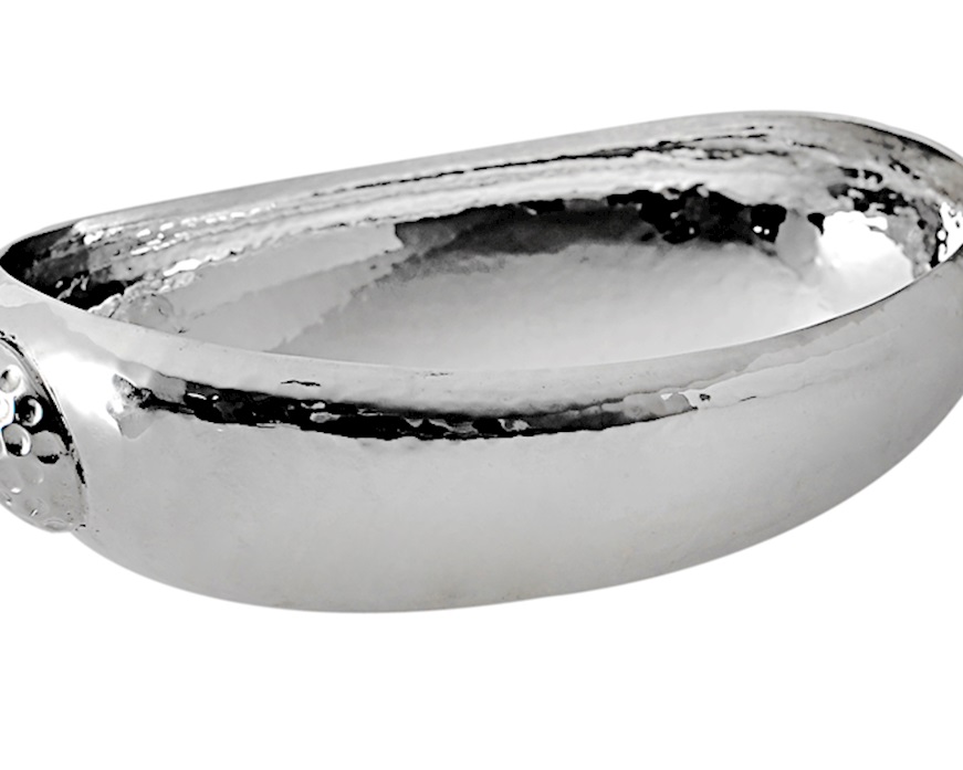 Ciotola ovale battuta bassa silver plated con manici golf Selezione Zanolli
