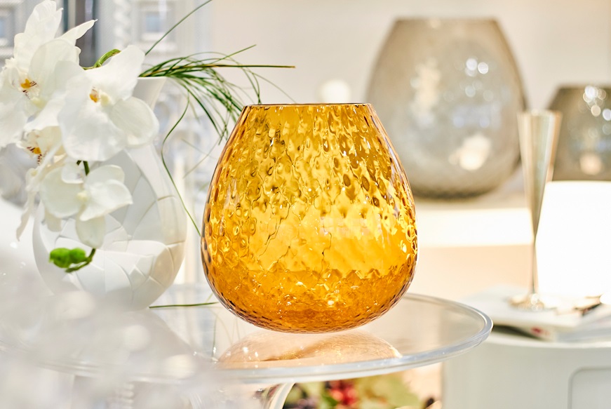 Candle holder vase Macramè XL Murano glass Amber Nasonmoretti