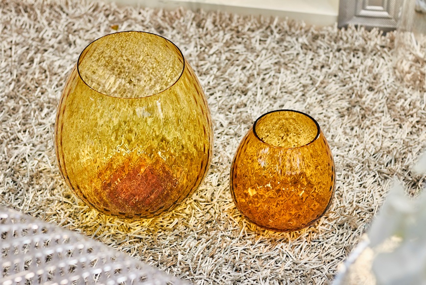 Vaso Portacandela Macramè XL vetro di Murano color Ambra Nasonmoretti