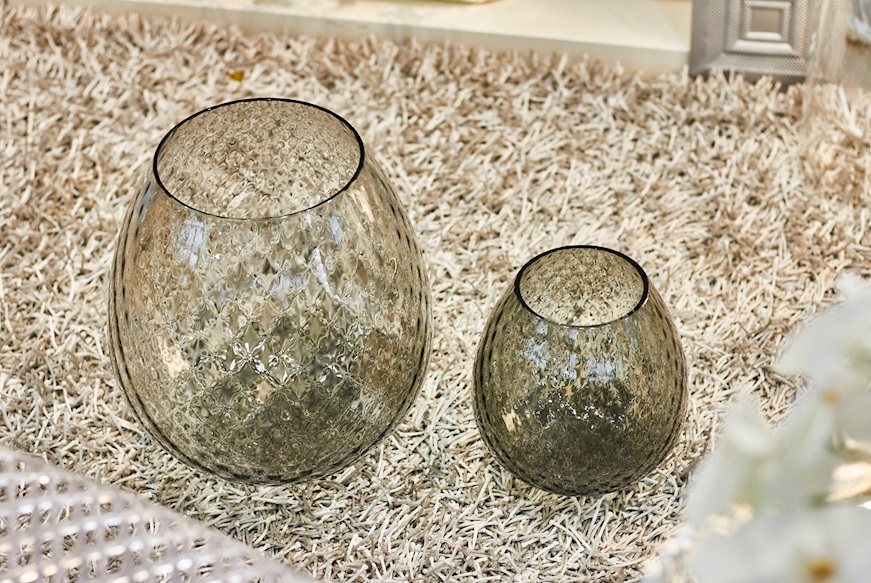 Candle holder vase Macramè XL Murano glass Grey Nasonmoretti