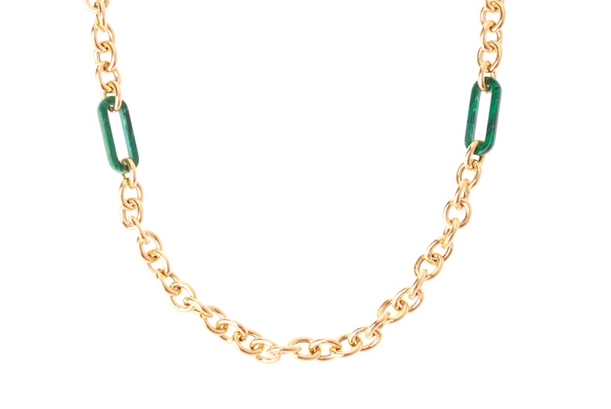 Collana argento dorato con maglia rolò e malachite Selezione Zanolli