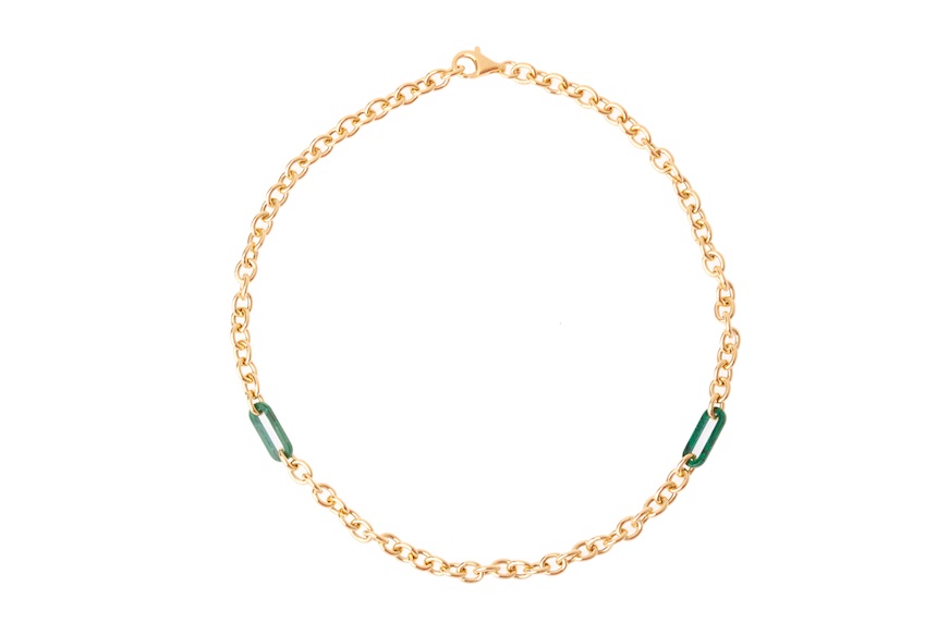 Collana argento dorato con maglia rolò e malachite Selezione Zanolli