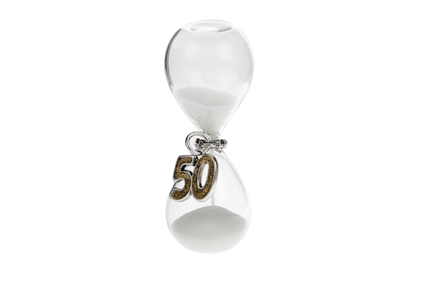 BOMBONIERA CLESSIDRA 50 ANNI DI MATRIMONIO ANNIVERSARIO ORO 3xh8cm